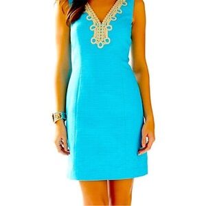 Lilly Pulitzer Blue V-Neck Dress Women’s Size 0 Back Zip Cocktail Resort Wear